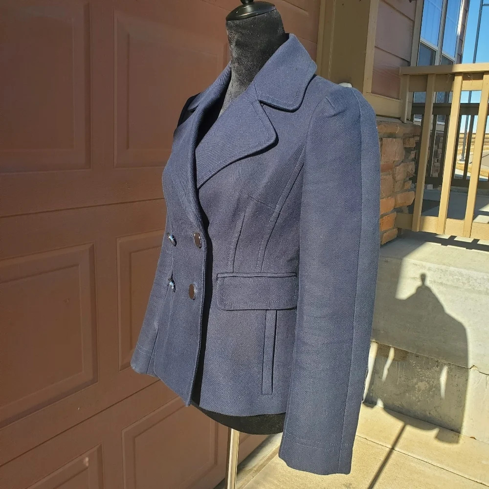 Banana Republic Navy Blue Women's Pea Coat Size XS Double Breasted Cropped - Picture 11 of 16